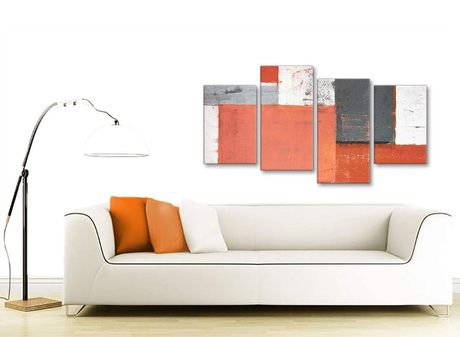 Contemporary Large Coral Grey Abstract Painting Canvas Wall Art Pictures Split 4 Set 130cm Wide 4336 For Your Living Room