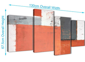 Panoramic Large Coral Grey Abstract Painting Canvas Wall Art Pictures Split 4 Set 130cm Wide 4336 For Your Living Room