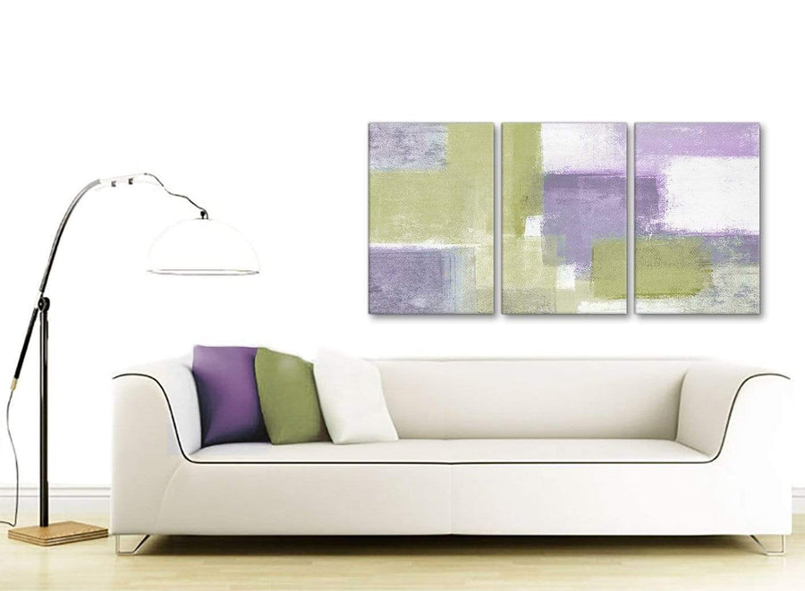 Contemporary Lime Green Purple Abstract Painting Canvas Wall Art Print Multi 3 Piece 125cm Wide For Your Kitchen-3364