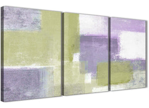 Oversized Lime Green Purple Abstract Painting Canvas Wall Art Print Multi 3 Piece 125cm Wide For Your Kitchen-3364