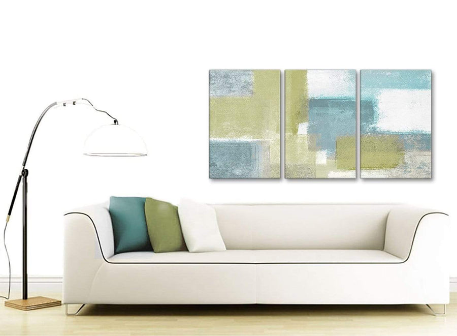 Contemporary Lime Green Teal Abstract Painting Canvas Wall Art Print Multi 3 Panel 125cm Wide For Your Dining Room-3365