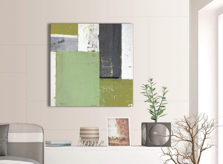Contemporary Green Grey Abstract Painting Canvas Wall Art Pictures Modern 79cm Square 1S337L For Your Living Room