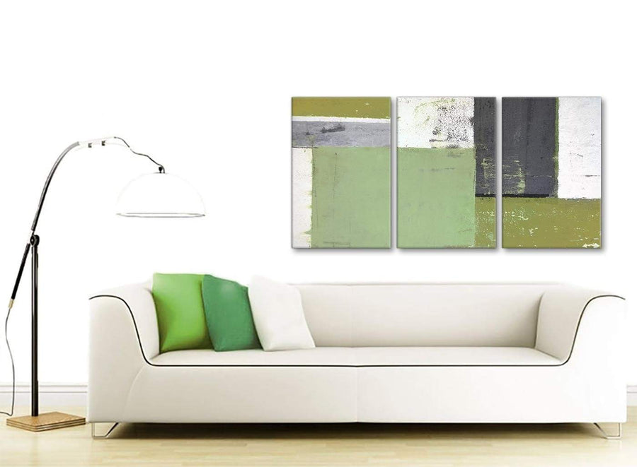 Contemporary Green Grey Abstract Painting Canvas Wall Art Pictures Multi Set Of 3 125cm Wide 3337 For Your Hallway