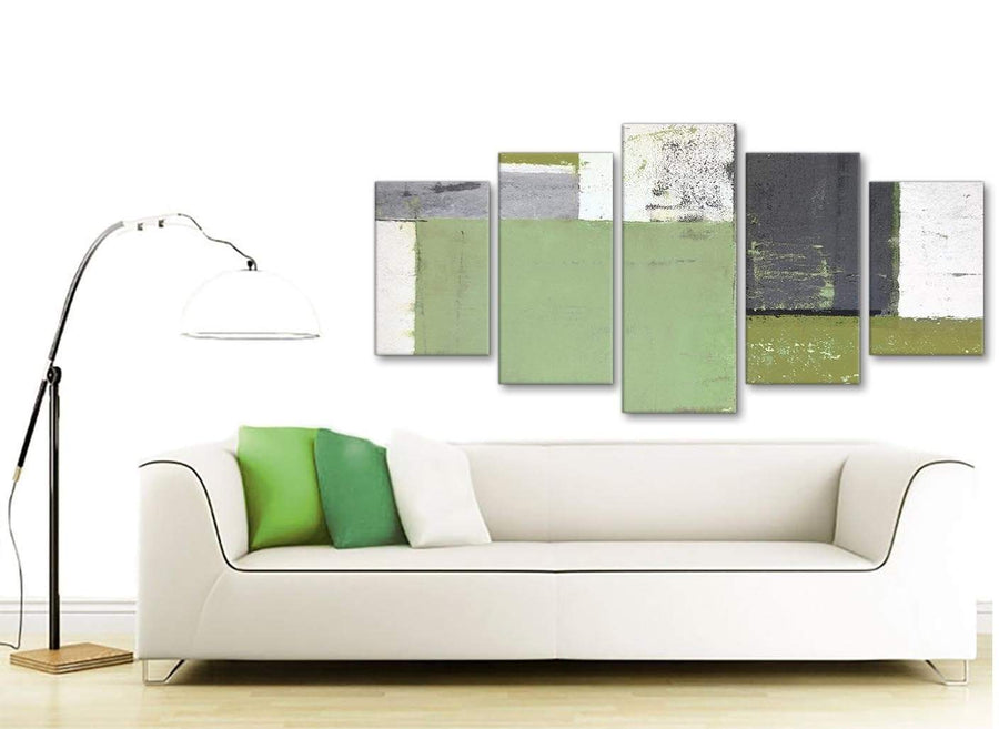Contemporary Extra Large Green Grey Abstract Painting Canvas Wall Art Pictures Multi Set Of 5 160cm Wide 5337 For Your Hallway