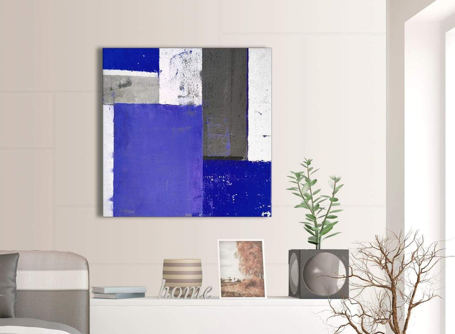 Contemporary Indigo Navy Blue Abstract Painting Canvas Wall Art Print Modern 79cm Square 1S338L For Your Bedroom