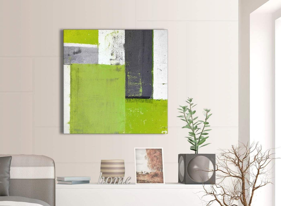 Contemporary Lime Green Grey Abstract Painting Canvas Wall Art Print Modern 79cm Square 1S339L For Your Bedroom
