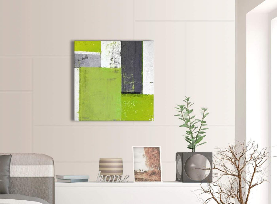 Contemporary Lime Green Grey Abstract Painting Canvas Wall Art Print Modern 64cm Square 1S339M For Your Dining Room