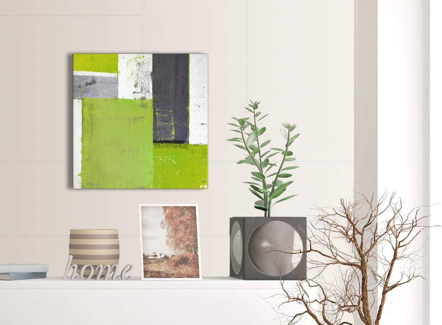 Contemporary Lime Green Grey Abstract Painting Canvas Wall Art Print Modern 49cm Square 1S339S For Your Living Room