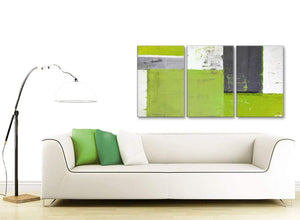 Contemporary Lime Green Grey Abstract Painting Canvas Wall Art Print Split 3 Set 125cm Wide 3339 For Your Dining Room