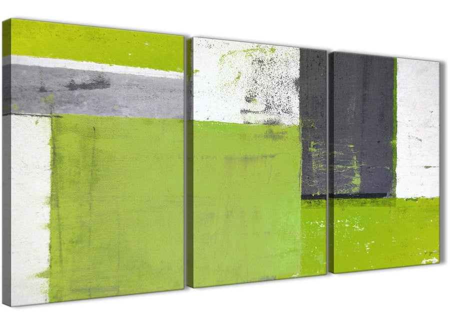 Oversized Lime Green Grey Abstract Painting Canvas Wall Art Print Split 3 Set 125cm Wide 3339 For Your Dining Room