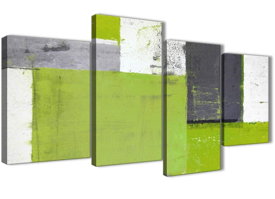 Oversized Large Lime Green Grey Abstract Painting Canvas Wall Art Print Split 4 Piece 130cm Wide 4339 For Your Bedroom