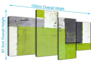 Panoramic Large Lime Green Grey Abstract Painting Canvas Wall Art Print Split 4 Piece 130cm Wide 4339 For Your Living Room
