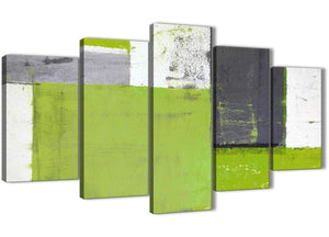Oversized Extra Large Lime Green Grey Abstract Painting Canvas Wall Art Print Split 5 Set 160cm Wide 5339 For Your Living Room