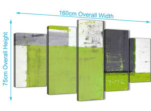 Panoramic Extra Large Lime Green Grey Abstract Painting Canvas Wall Art Print Split 5 Set 160cm Wide 5339 For Your Bedroom