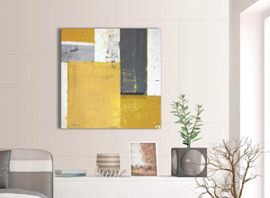 Contemporary Mustard Yellow Grey Abstract Painting Canvas Wall Art Print Modern 79cm Square 1S340L For Your Living Room