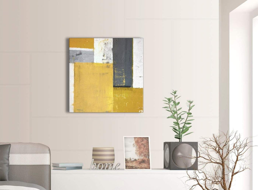 Contemporary Mustard Yellow Grey Abstract Painting Canvas Wall Art Print Modern 64cm Square 1S340M For Your Kitchen