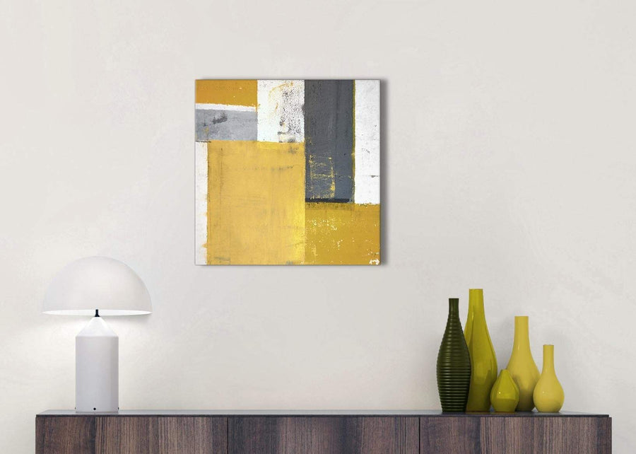 Cheap Mustard Yellow Grey Abstract Painting Canvas Wall Art Print Modern 49cm Square 1S340S For Your Kitchen