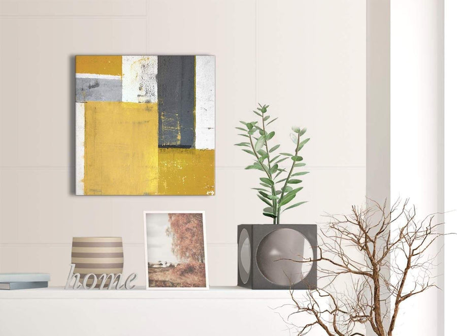 Contemporary Mustard Yellow Grey Abstract Painting Canvas Wall Art Print Modern 49cm Square 1S340S For Your Kitchen