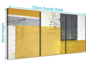 Panoramic Mustard Yellow Grey Abstract Painting Canvas Wall Art Print Split 3 Piece 125cm Wide 3340 For Your Kitchen
