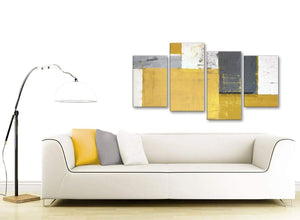Contemporary Large Mustard Yellow Grey Abstract Painting Canvas Wall Art Print Split 4 Set 130cm Wide 4340 For Your Living Room