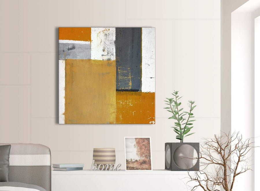 Contemporary Orange Grey Abstract Painting Canvas Wall Art Print Modern 79cm Square 1S341L For Your Living Room