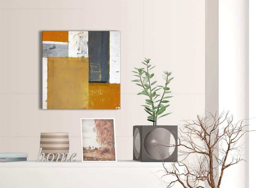Contemporary Orange Grey Abstract Painting Canvas Wall Art Print Modern 49cm Square 1S341S For Your Dining Room