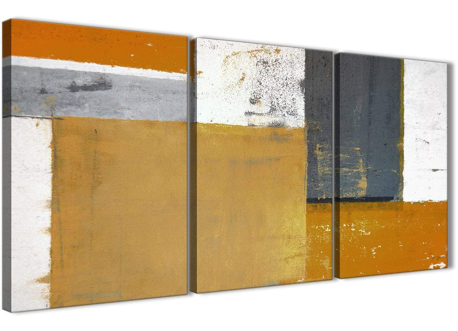Oversized Orange Grey Abstract Painting Canvas Wall Art Print Split 3 Piece 125cm Wide 3341 For Your Living Room