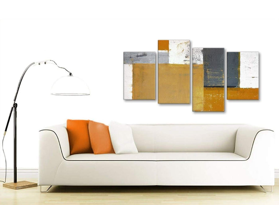 Contemporary Large Orange Grey Abstract Painting Canvas Wall Art Print Split 4 Set 130cm Wide 4341 For Your Living Room