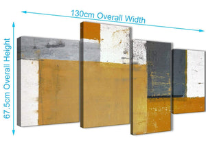 Panoramic Large Orange Grey Abstract Painting Canvas Wall Art Print Split 4 Set 130cm Wide 4341 For Your Dining Room