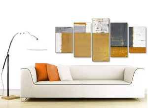 Contemporary Extra Large Orange Grey Abstract Painting Canvas Wall Art Print Split Set Of 5 160cm Wide 5341 For Your Dining Room