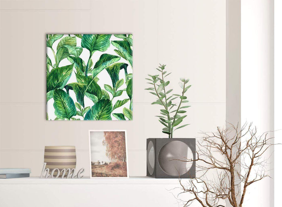 Green Palm Tropical Banana Leaves Canvas Wall Art Print - Modern 49cm Square - 1s324s