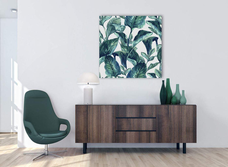Cheap Teal Blue Green Tropical Exotic Leaves Canvas Modern 79cm Square 1S325L For Your Bedroom