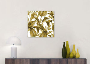 Cheap Mustard Yellow White Tropical Leaves Canvas Modern 49cm Square 1S318S For Your Bedroom