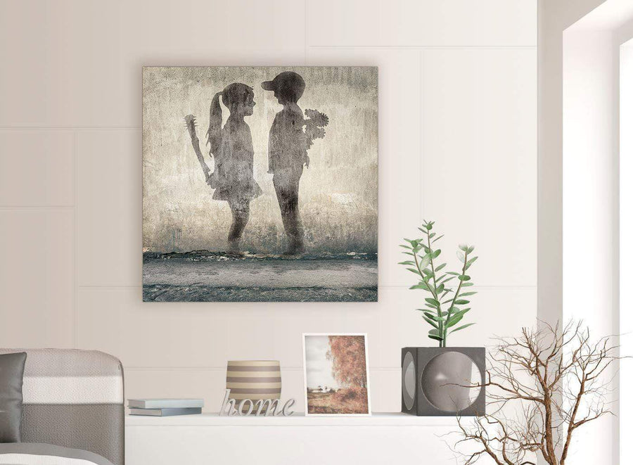 contemporary banksy boy meets girl graffiti banksy canvas modern 79cm square 1s291l for your boys bedroom