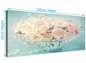 panoramic duck egg blue and white roses flowers floral canvas modern 120cm wide 1286 for your dining room