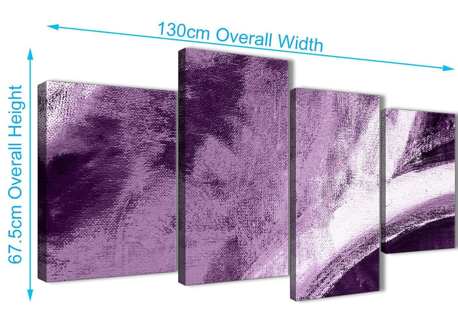 4 Piece Large Aubergine Plum and White - Abstract Bedroom Canvas Wall Art Decor - 4449 - 130cm Set of Prints