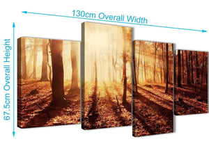 4 Piece Large Autumn Leaves Forest Scenic Landscapes Canvas Art Prints - Trees - 4386 Orange - 130cm Set of Pictures