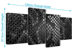 4 Piece Large Black White Snakeskin Animal Print Abstract Bedroom Canvas Pictures Decor - 4510 - 130cm Set of Prints