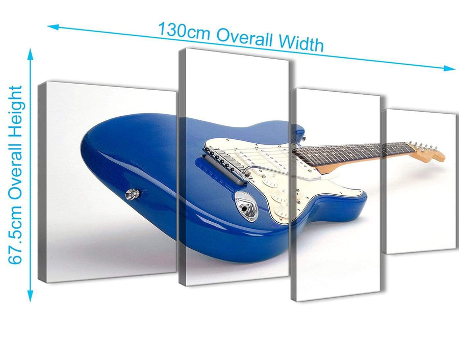 4 Piece Large Blue White Fender Electric Guitar - Living Room Canvas Pictures Decor - 4447 - 130cm Set of Prints