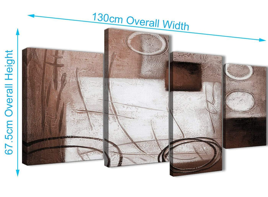 4 Piece Large Brown White Painting Abstract Bedroom Canvas Pictures Decor - 4422 - 130cm Set of Prints