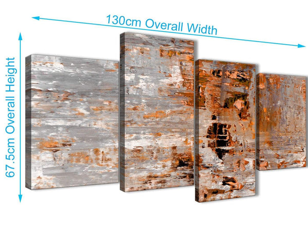 4 Piece Large Burnt Orange Grey Painting Abstract Bedroom Canvas Pictures Decor - 4415 - 130cm Set of Prints