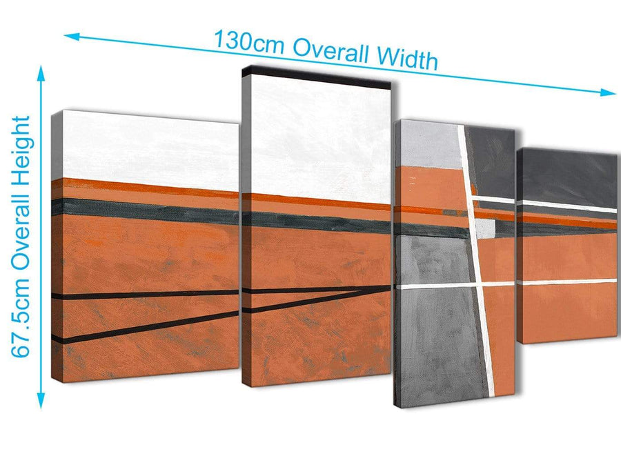 4 Piece Large Burnt Orange Grey Painting Abstract Bedroom Canvas Pictures Decor - 4390 - 130cm Set of Prints