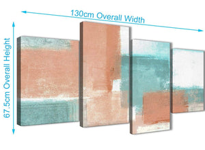 4 Piece Large Coral Turquoise Abstract Living Room Canvas Pictures Decor - 4366 - 130cm Set of Prints