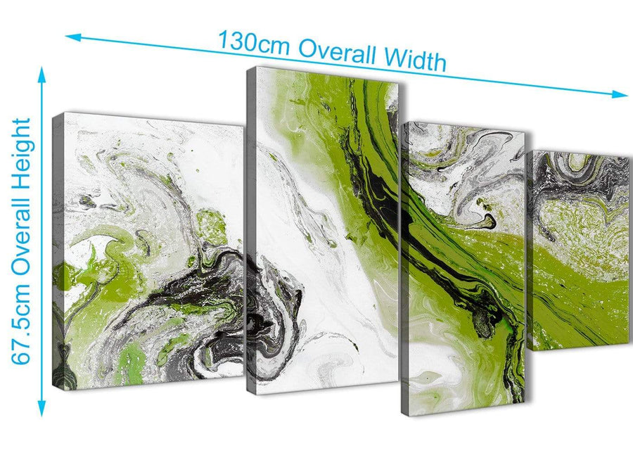 4 Piece Large Lime Green and Grey Swirl Abstract Bedroom Canvas Wall Art Decor - 4464 - 130cm Set of Prints