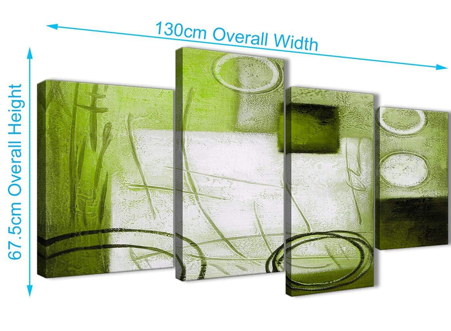 4 Piece Large Lime Green Painting Abstract Bedroom Canvas Pictures Decor - 4431 - 130cm Set of Prints