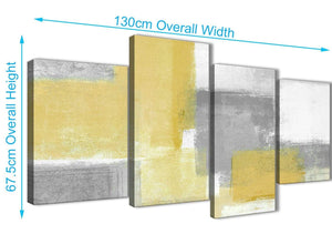 4 Piece Large Mustard Yellow Grey Abstract Bedroom Canvas Pictures Decor - 4367 - 130cm Set of Prints