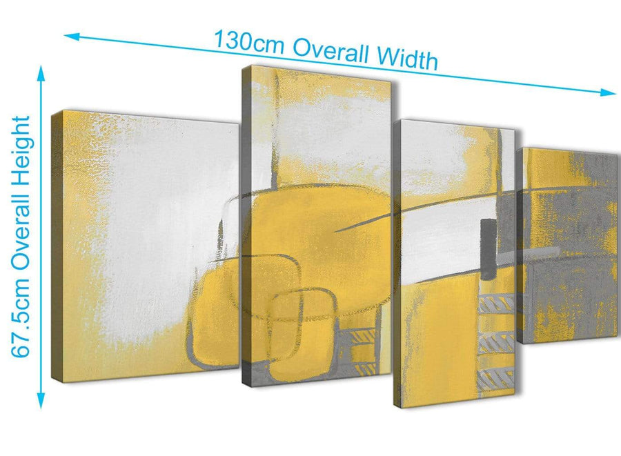 4 Piece Large Mustard Yellow Grey Painting Abstract Bedroom Canvas Wall Art Decor - 4419 - 130cm Set of Prints