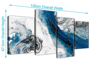 4 Piece Large Blue and Grey Swirl Abstract Bedroom Canvas Pictures Decor - 4465 - 130cm Set of Prints