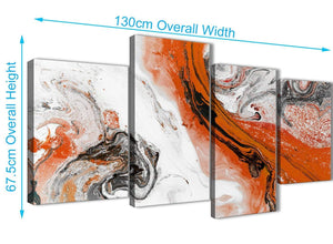 4 Piece Large Orange and Grey Swirl Abstract Bedroom Canvas Pictures Decor - 4461 - 130cm Set of Prints