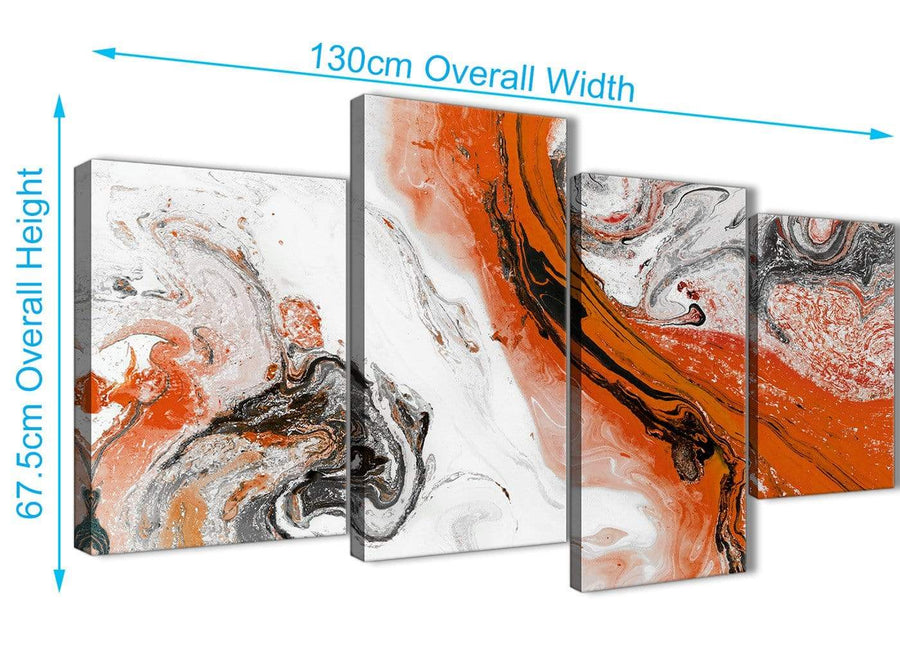 4 Piece Large Orange and Grey Swirl Abstract Bedroom Canvas Pictures Decor - 4461 - 130cm Set of Prints